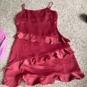 Altar'd State Burgundy Ruffled Spaghetti Strap Mini Dress